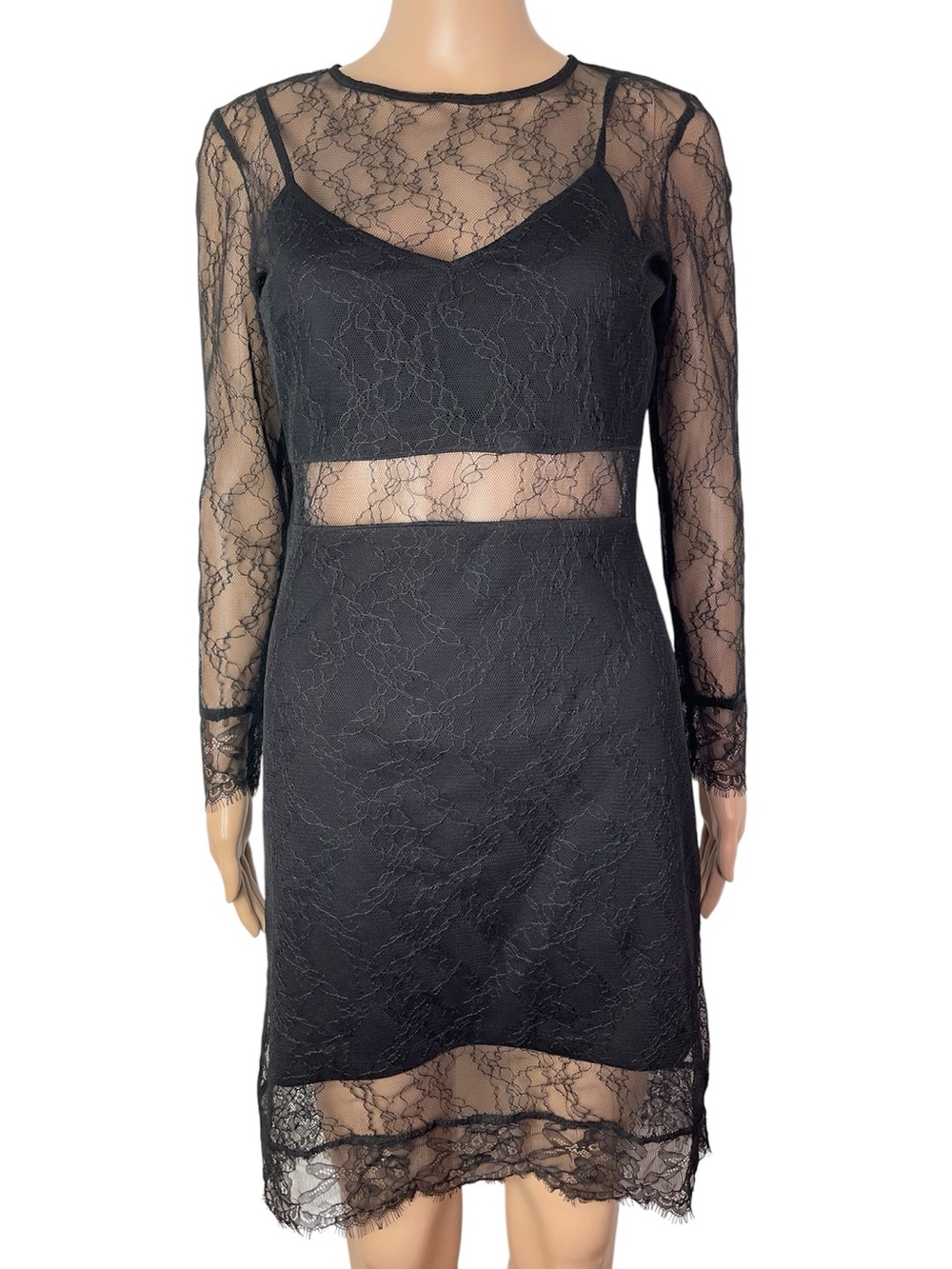 TopShop Sheer Floral Lace Sexy Cutout Long Sleeve Little Black Dress